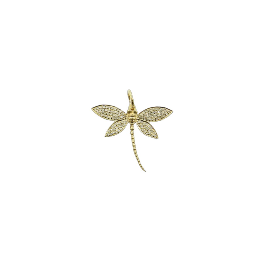 14K Gold Diamond Dragonfly Charm