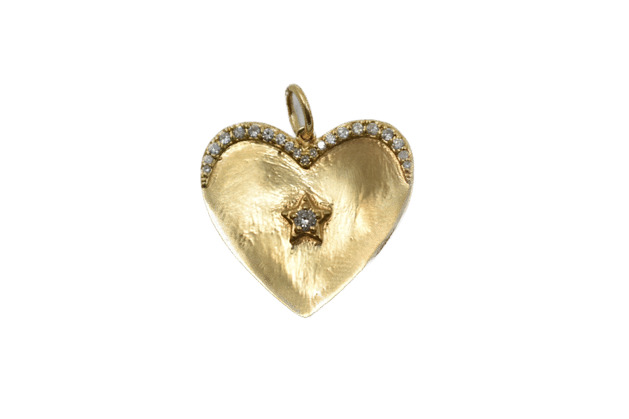 14K Gold Diamond Star Heart Charm