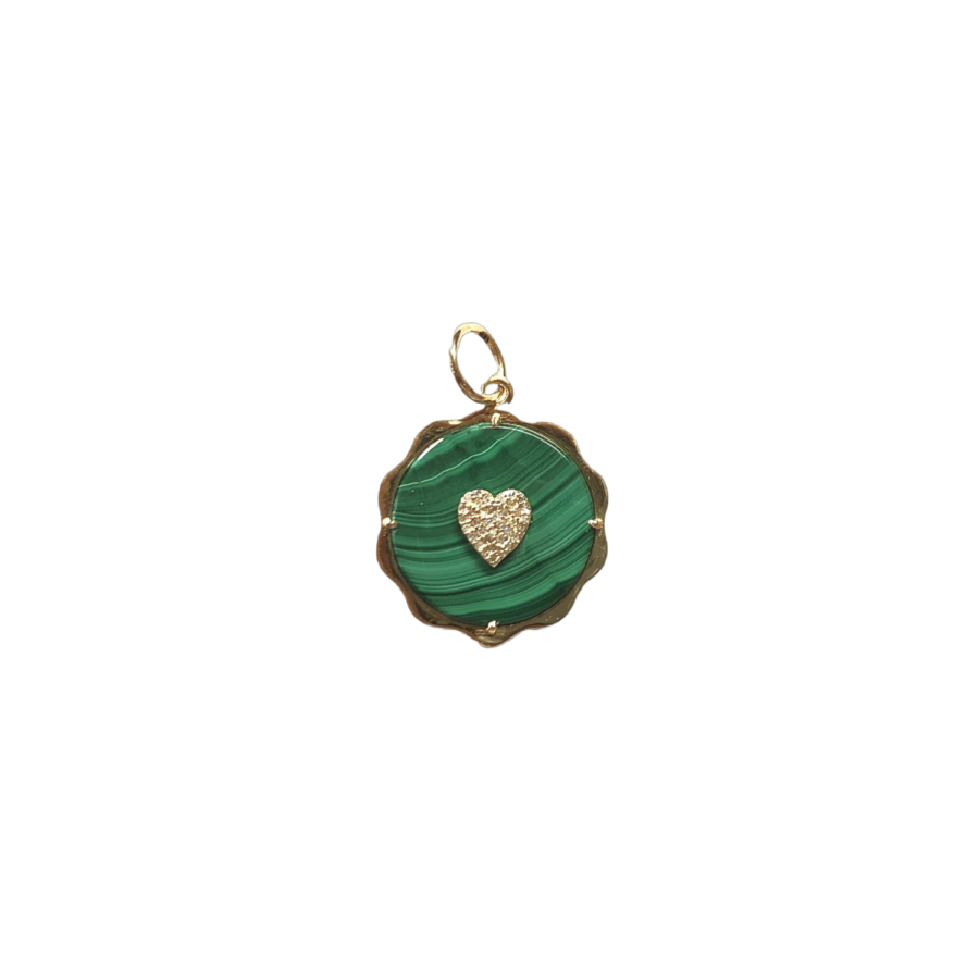 14K Malachite & Diamond Heart Disc Charm