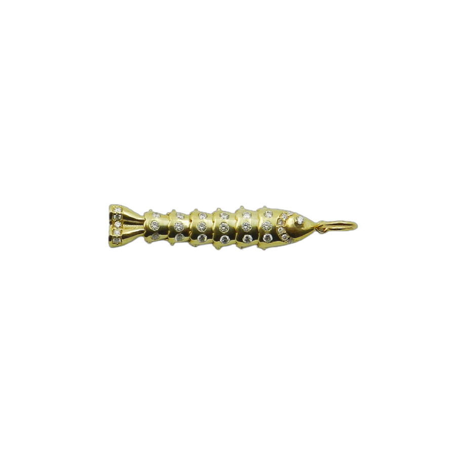 14K Gold Diamond Articulated Fish Charm