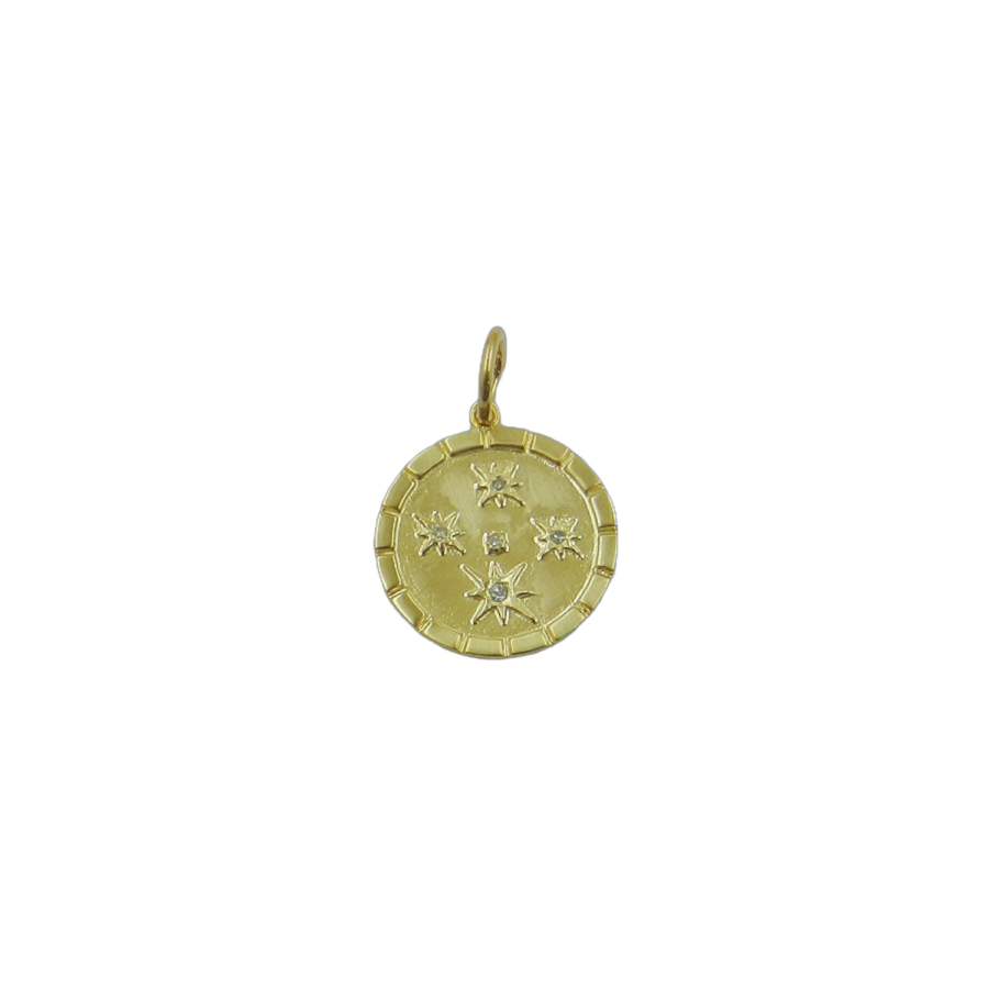 14K Gold Diamond Multi-Starburst Disc Charm