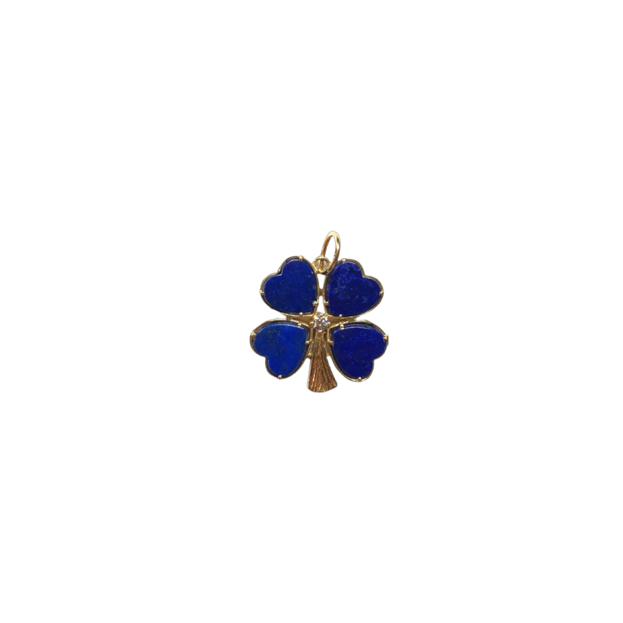 14K Gold Diamond & Lapis Clover Charm