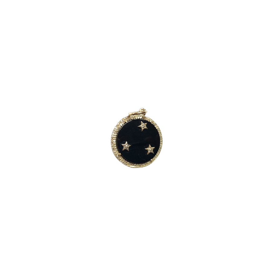 14K Gold Diamond & Black Onyx 3-Star Disc Charm