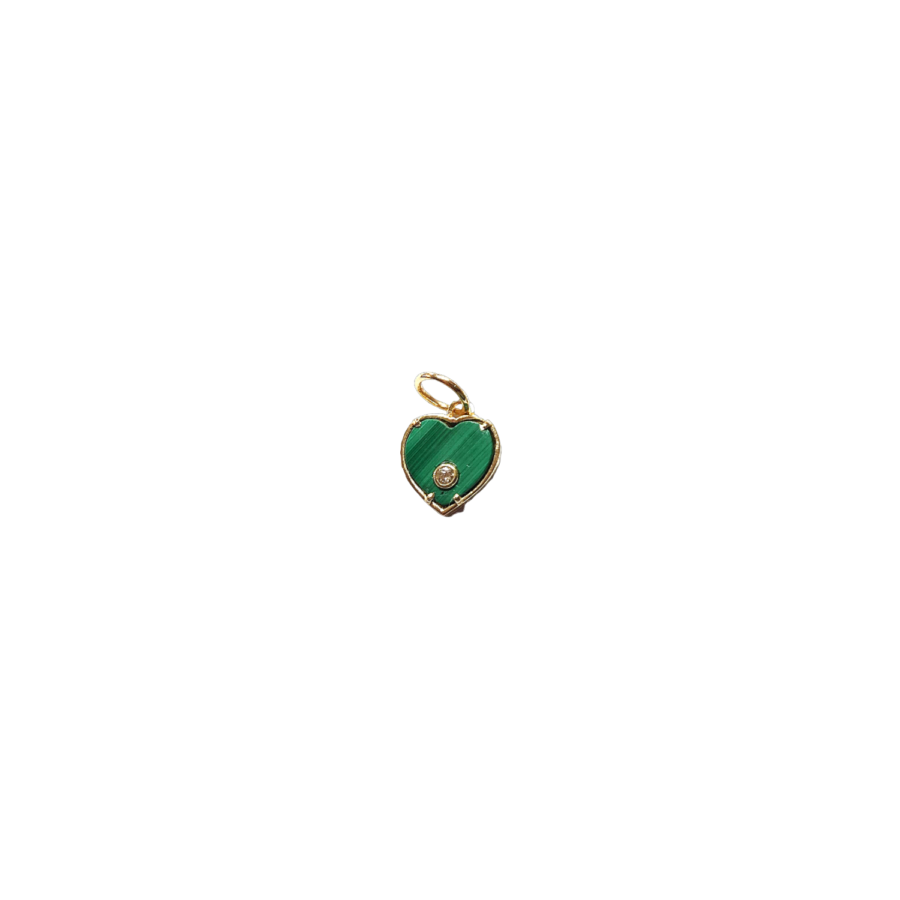14K Gold Malachite & One Diamond Mini Heart Charm