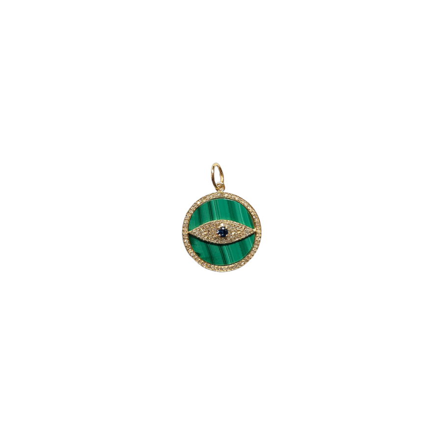 14K Gold Diamond, Malachite, Sapphire Evil Eye Disc Charm