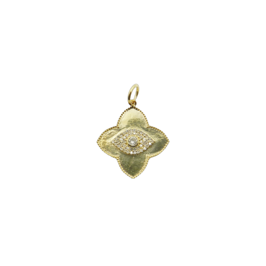 14K Gold Diamond Evil Eye Clover Charm