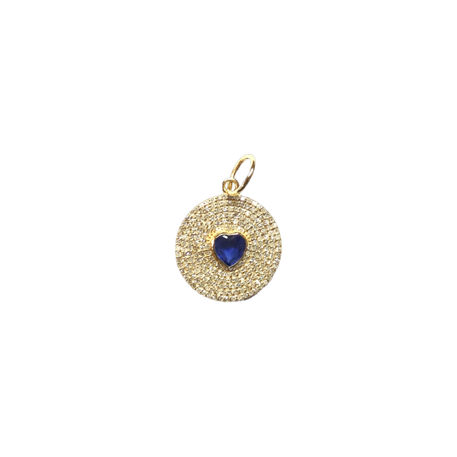 Blue Sapphire Heart on Disc Pendant