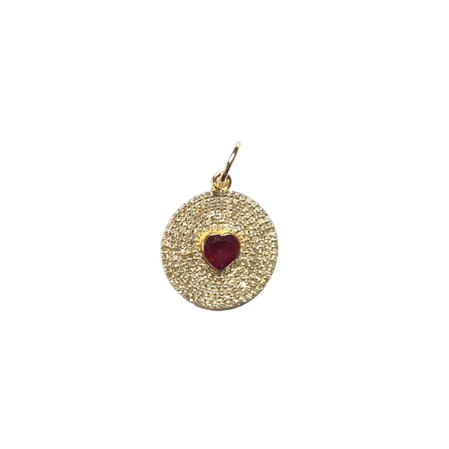 Ruby Heart Disc Pendant