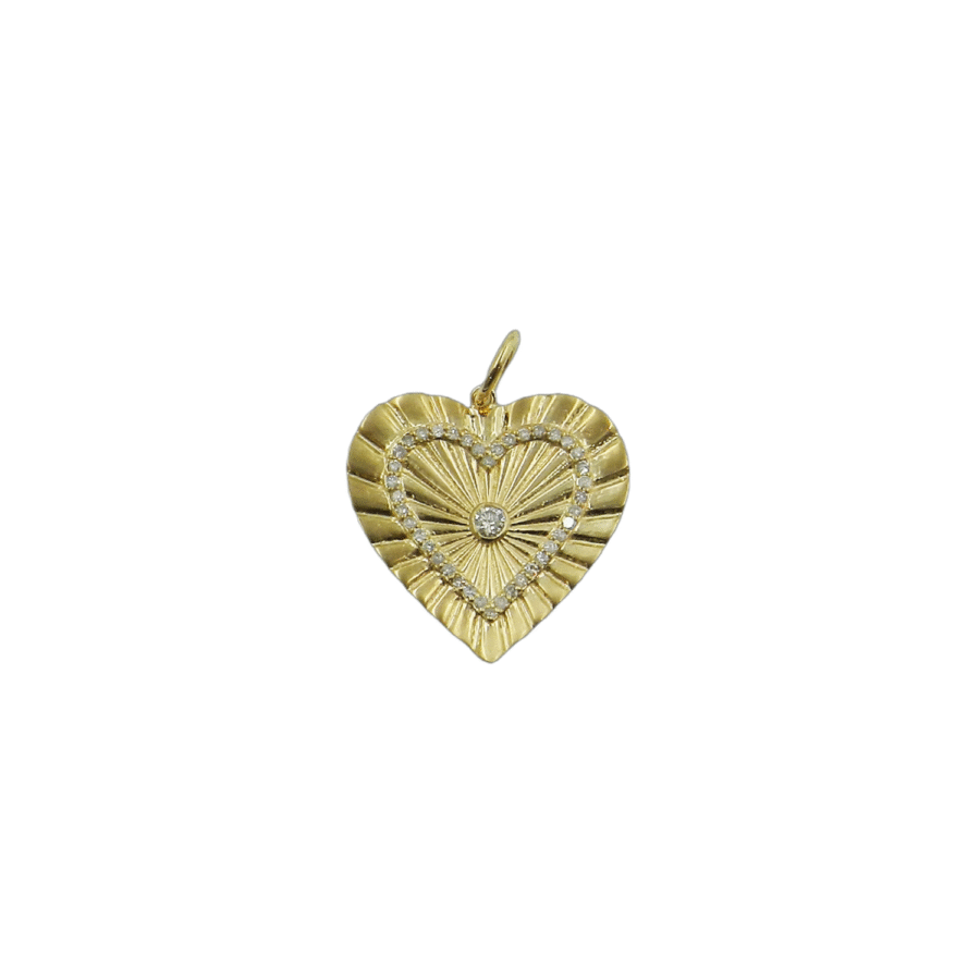 14K Gold Fluted Diamond Heart Charm