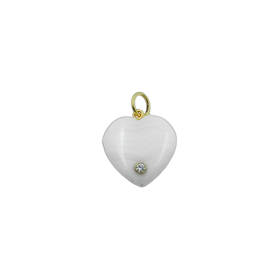 14K Gold Pink Aragonite One Diamond Heart Charm
