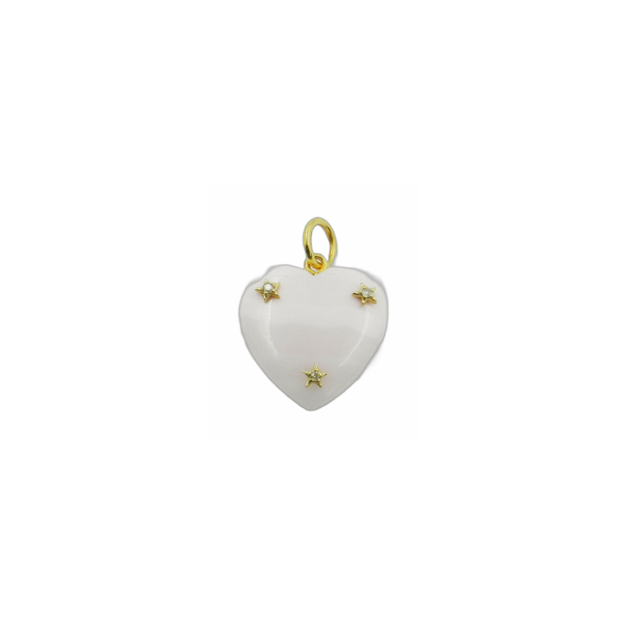 14K Gold Pink Aragonite 3-Star Heart Charm