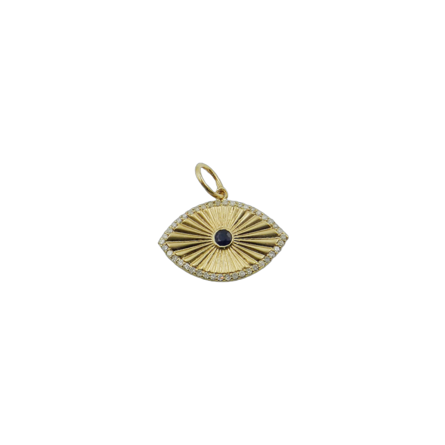 14K Gold Diamond & Sapphire Evil Eye Charm