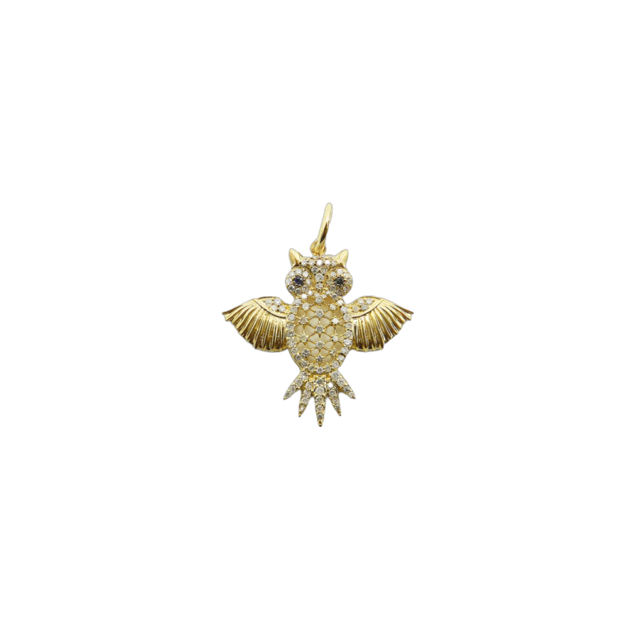 14K Gold Diamond & Sapphire Owl Charm