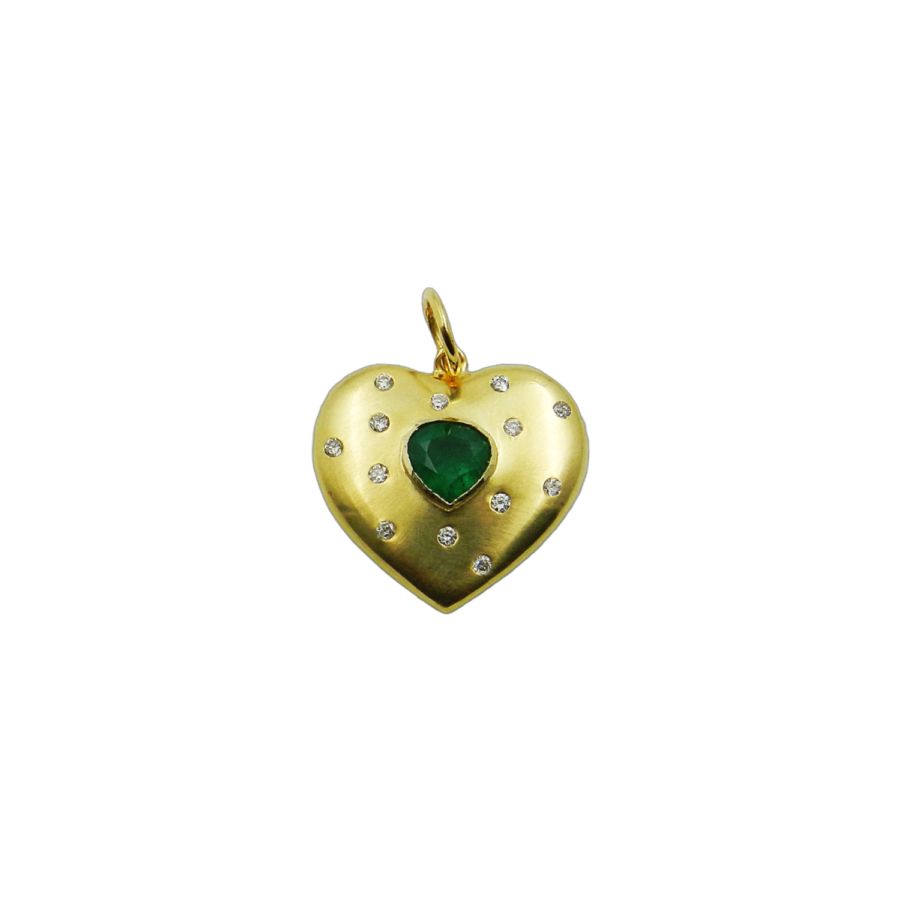 14K Gold Emerald & Diamond Heart Charm
