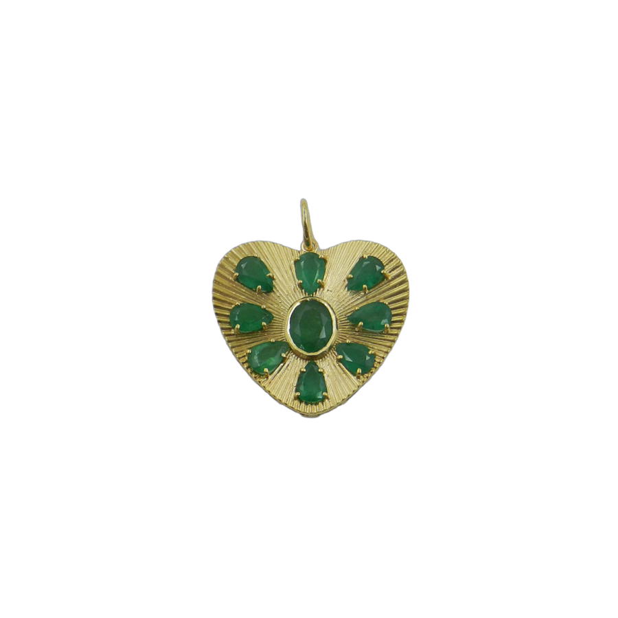14K Gold Fluted Emerald Heart Charm