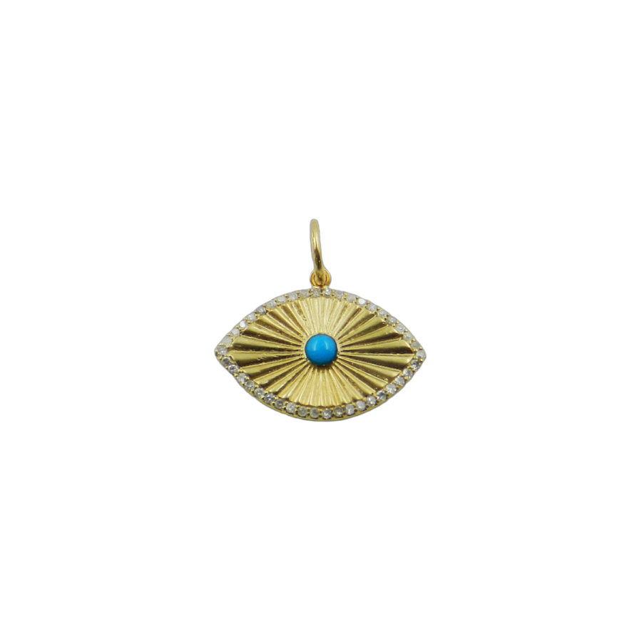14K Gold Turquoise & Diamond Evil Eye Charm