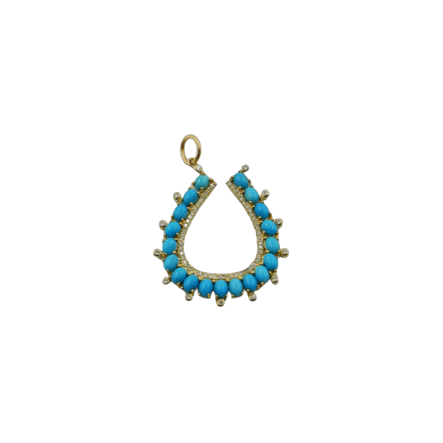 14K Gold Turquoise & Diamond Horseshoe Charm