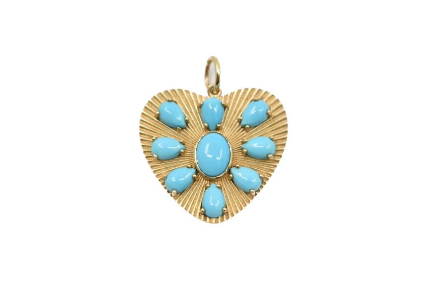 14K Gold Turquoise Heart Charm
