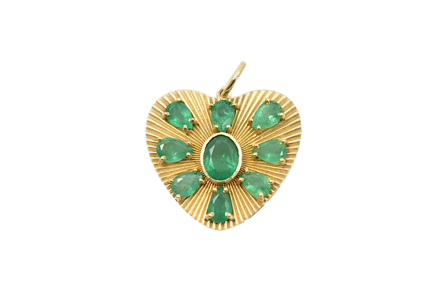 14K Gold Fluted Emerald Heart Charm