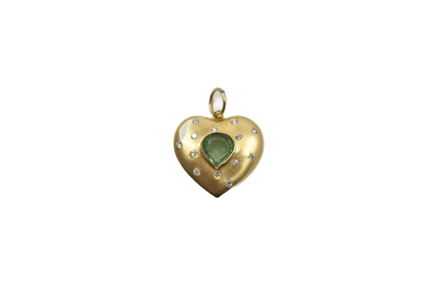 14K Gold Emerald & Diamond Heart Charm