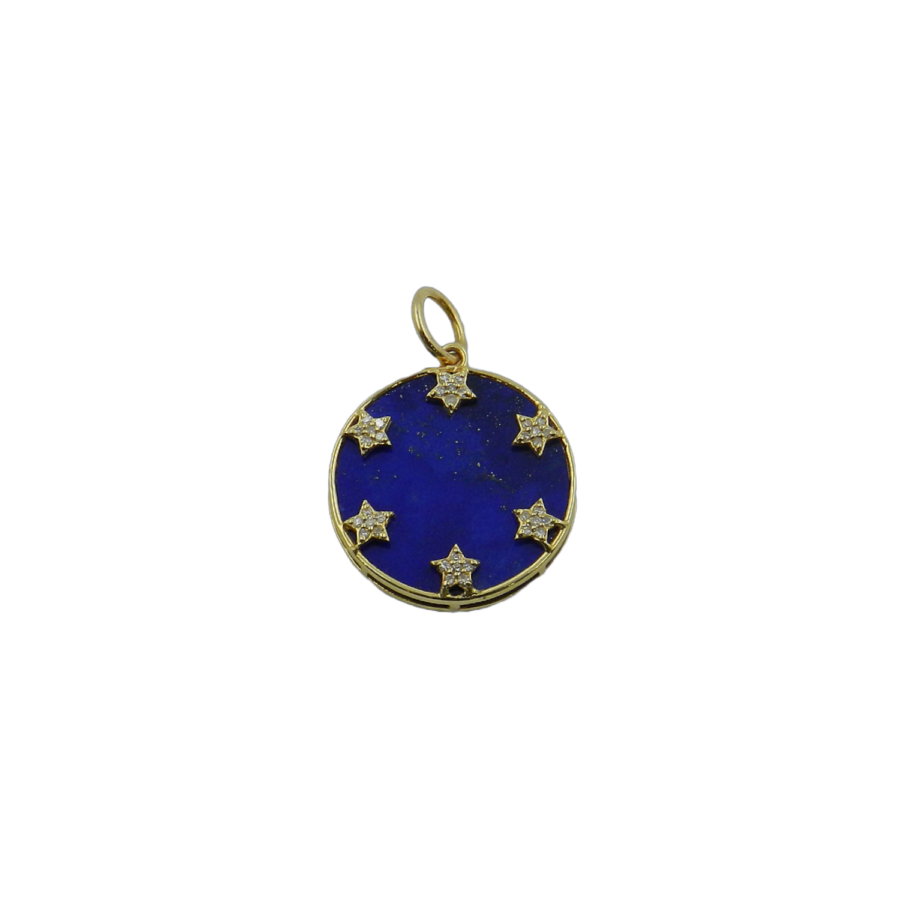 14K Lapis & Diamond Multi-Star Disc Charm