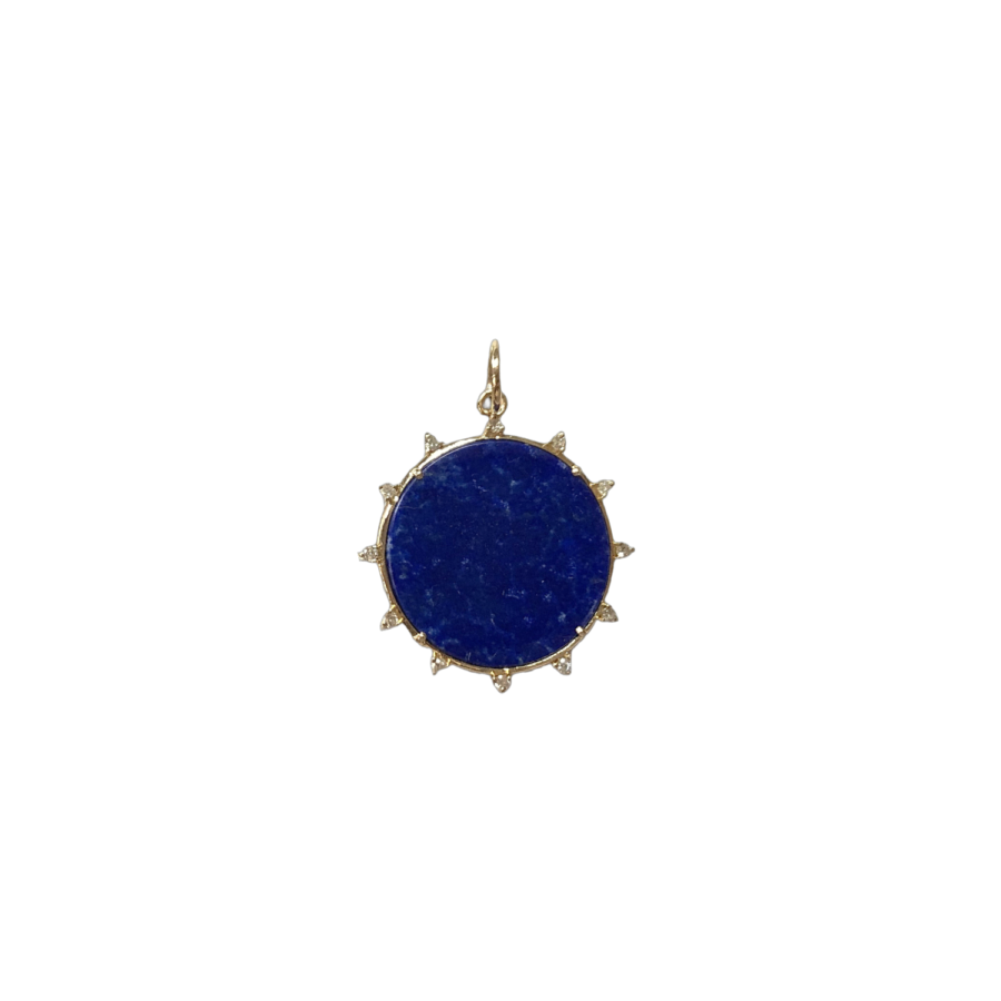 14K Gold Lapis & Diamond Disc Charm
