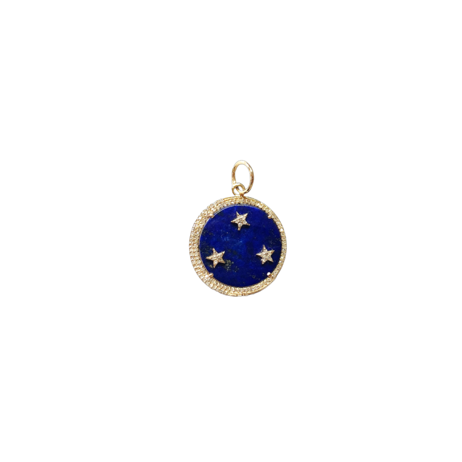 14K Gold Lapis & Diamond 3-Star Disc Charm