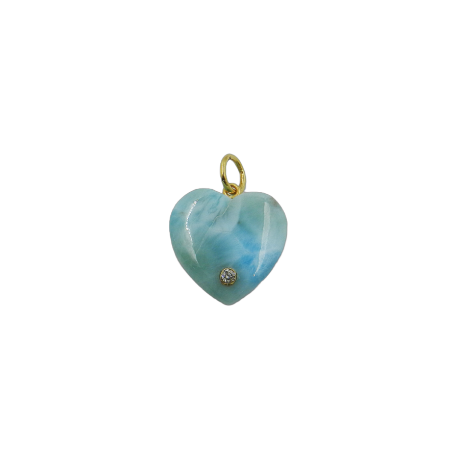 14K Gold Larimar & One Diamond Heart Charm