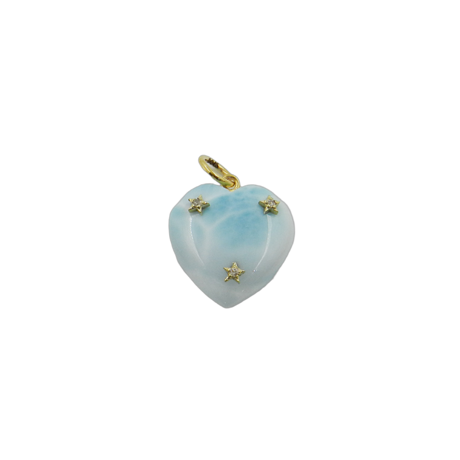 14K Gold Larimar & Diamond 3-Star Heart Charm