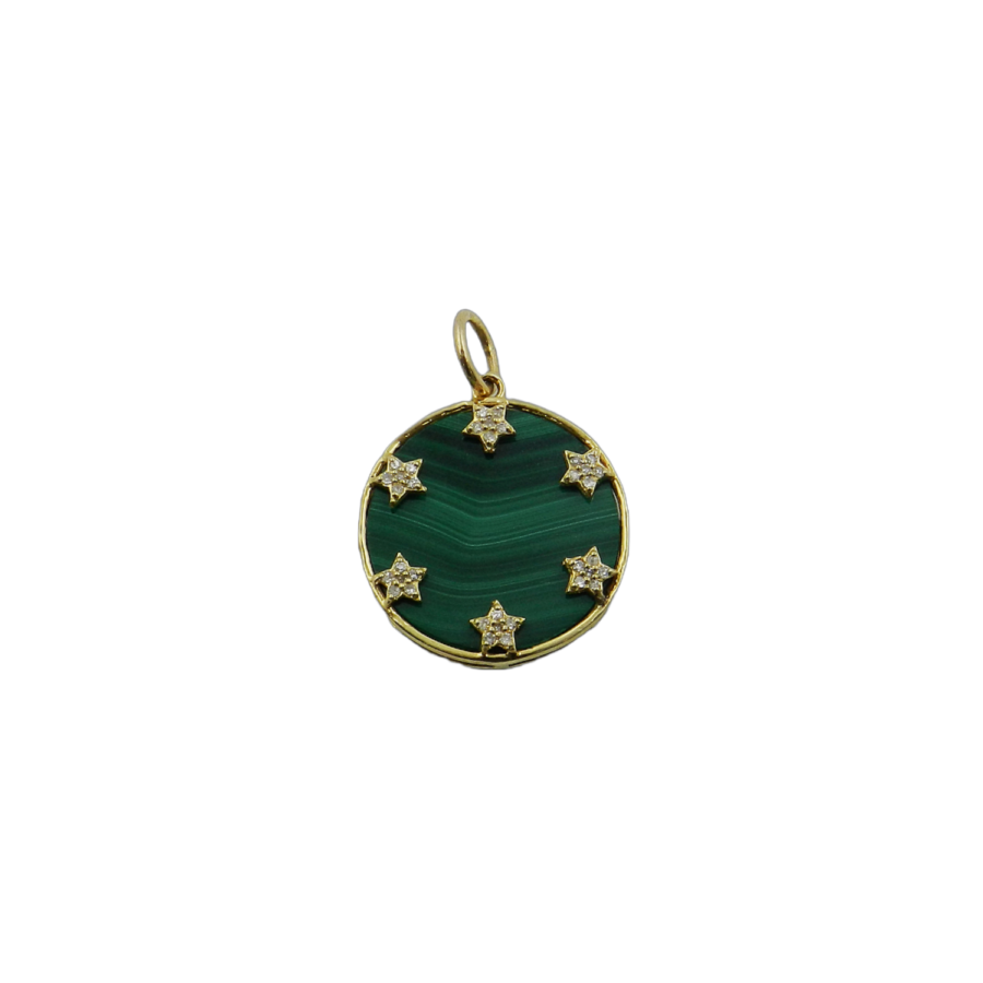 14K Gold Malachite & Diamond Multi-Star Disc Charm
