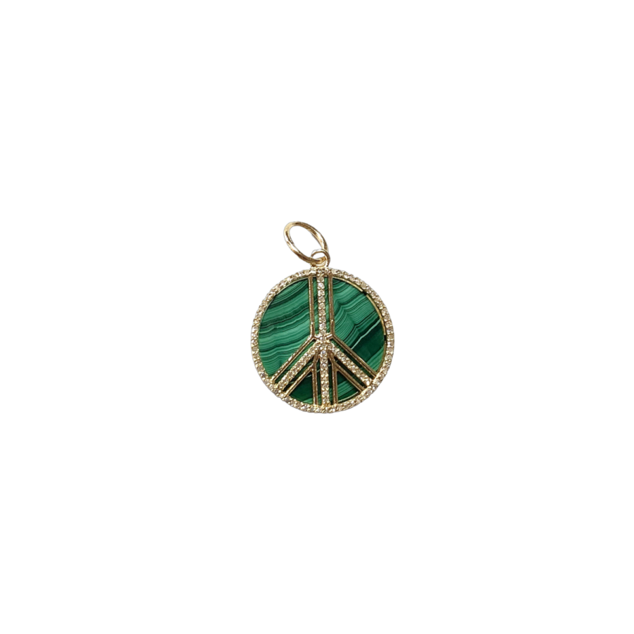 14K Gold Malachite & Diamond Peace Charm