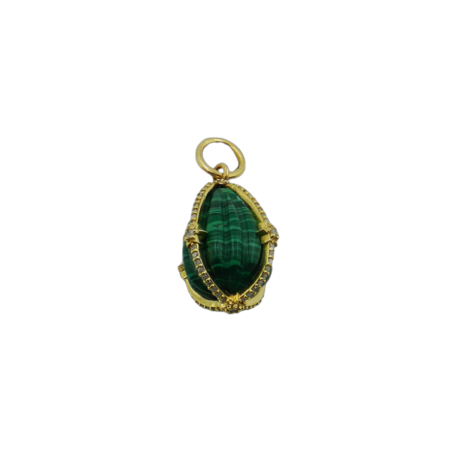 14K Gold Malachite & Diamond Teardrop Charm