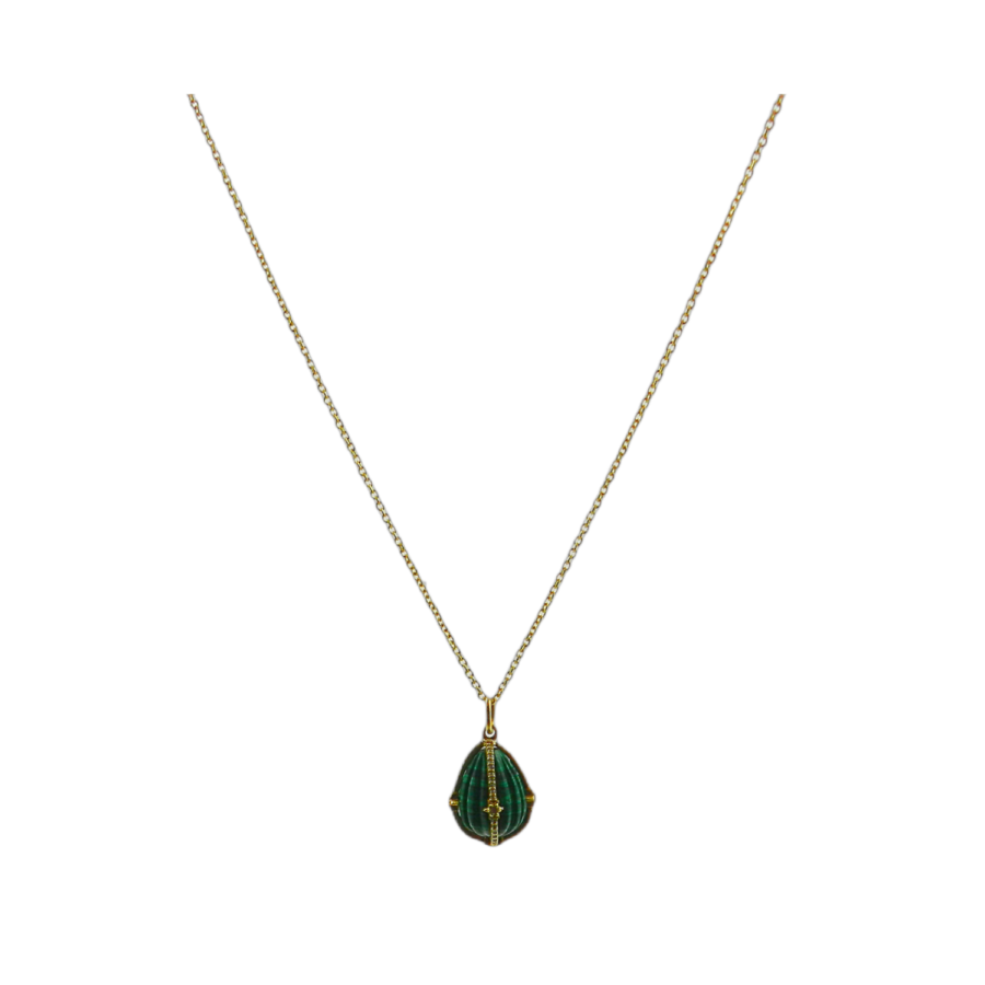 14K Gold Malachite & Diamond Teardrop Charm - Image 2