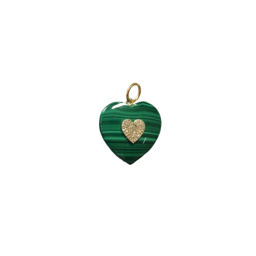 14K Gold Malachite & Diamond Heart Charm