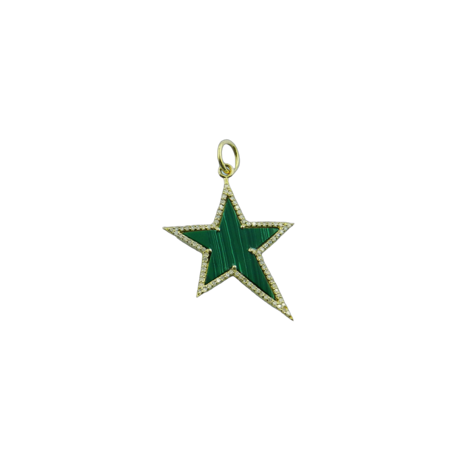 14K Gold Malachite & Diamond Star Charm
