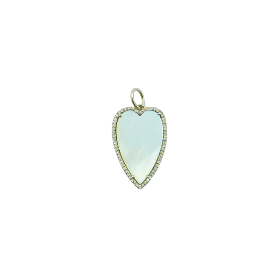 14K Gold Elongated MOP & Diamond Heart Charm