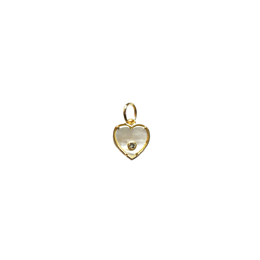14K Gold One Diamond MOP Mini Heart Charm