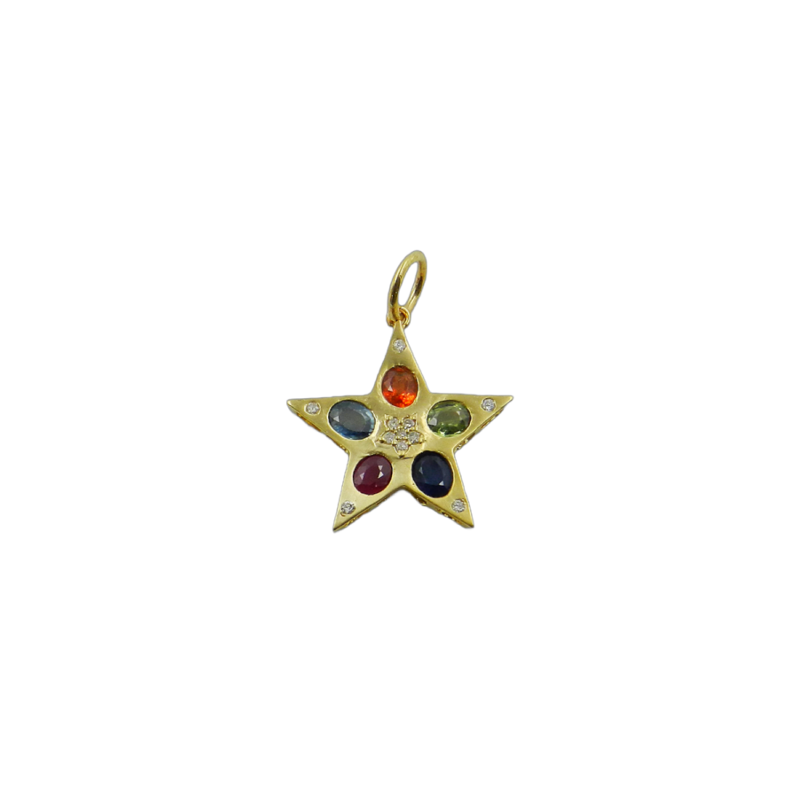14K Gold Multi Sapphire & Diamond Star Charm