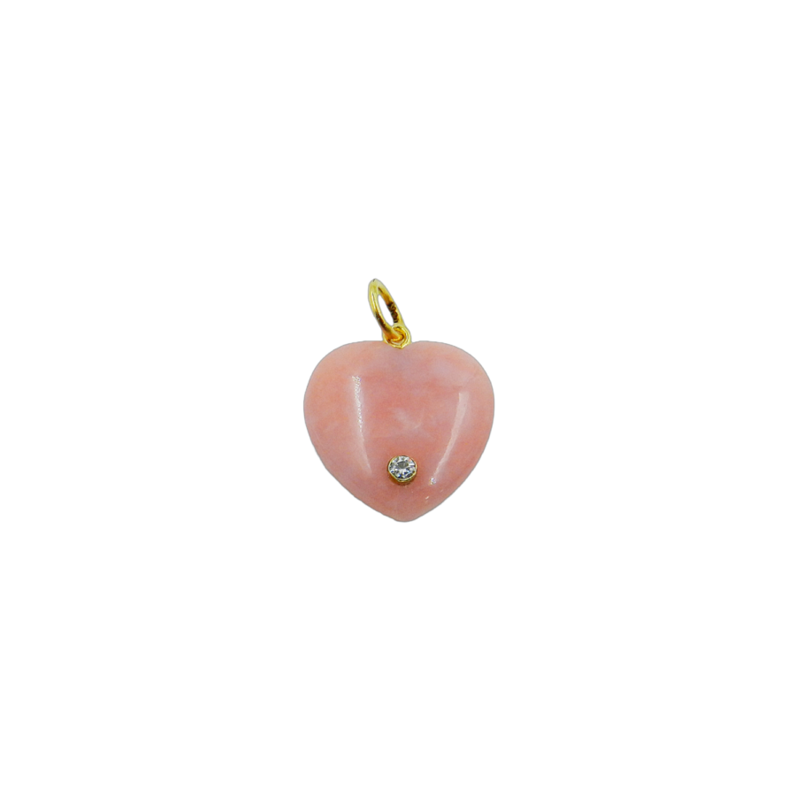 14K Gold Pink Opal One Diamond Heart Charm