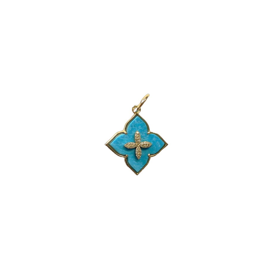 14K Gold Turquoise & Diamond Clover Charm