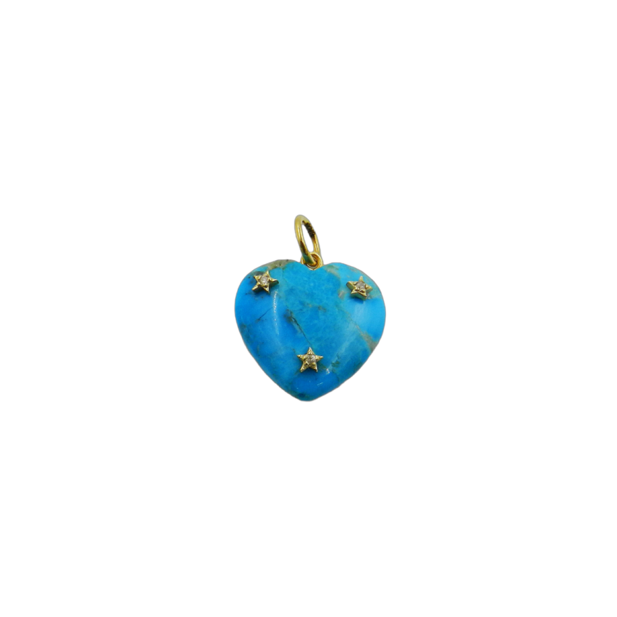 14K Turquoise & Diamond 3-Star Heart Charm