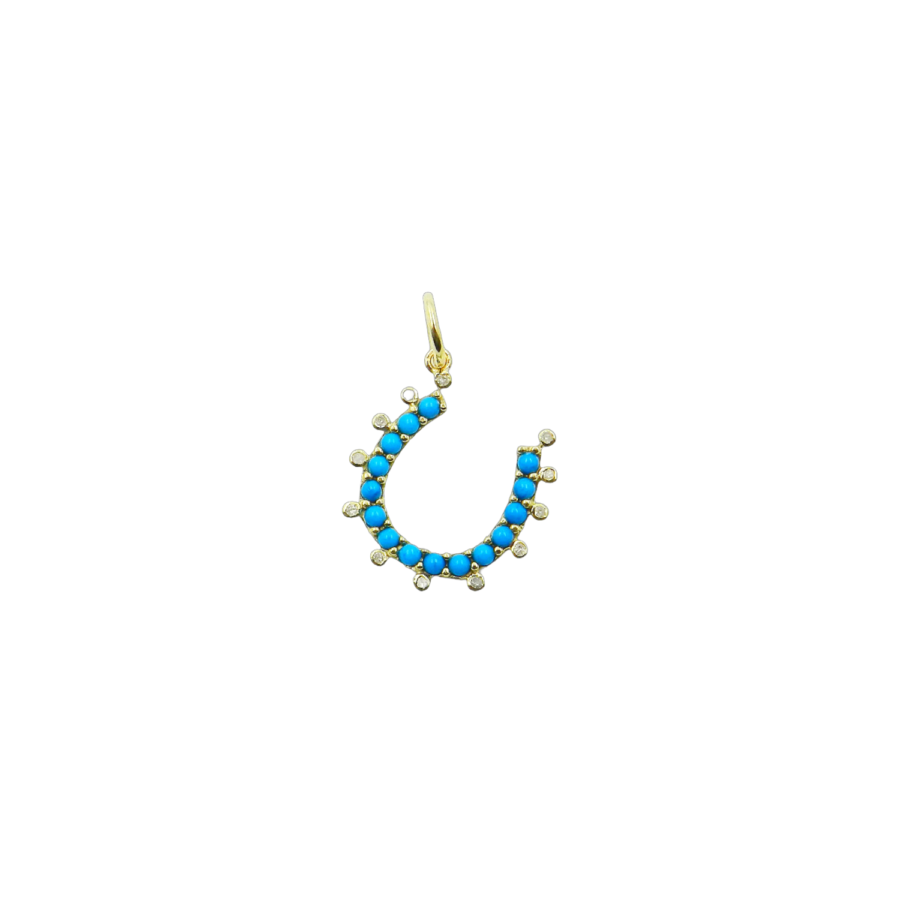 14K Turquoise & Diamond Mini Horseshoe Charm