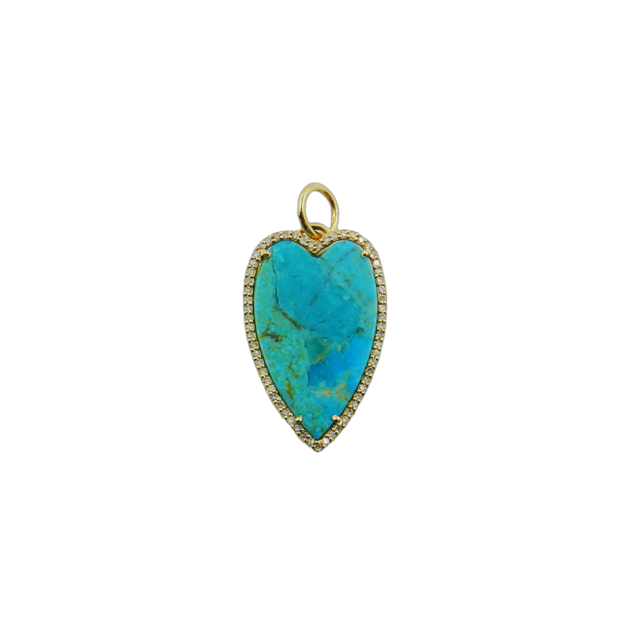 14K Gold Elongated Turquoise & Diamond Heart Charm