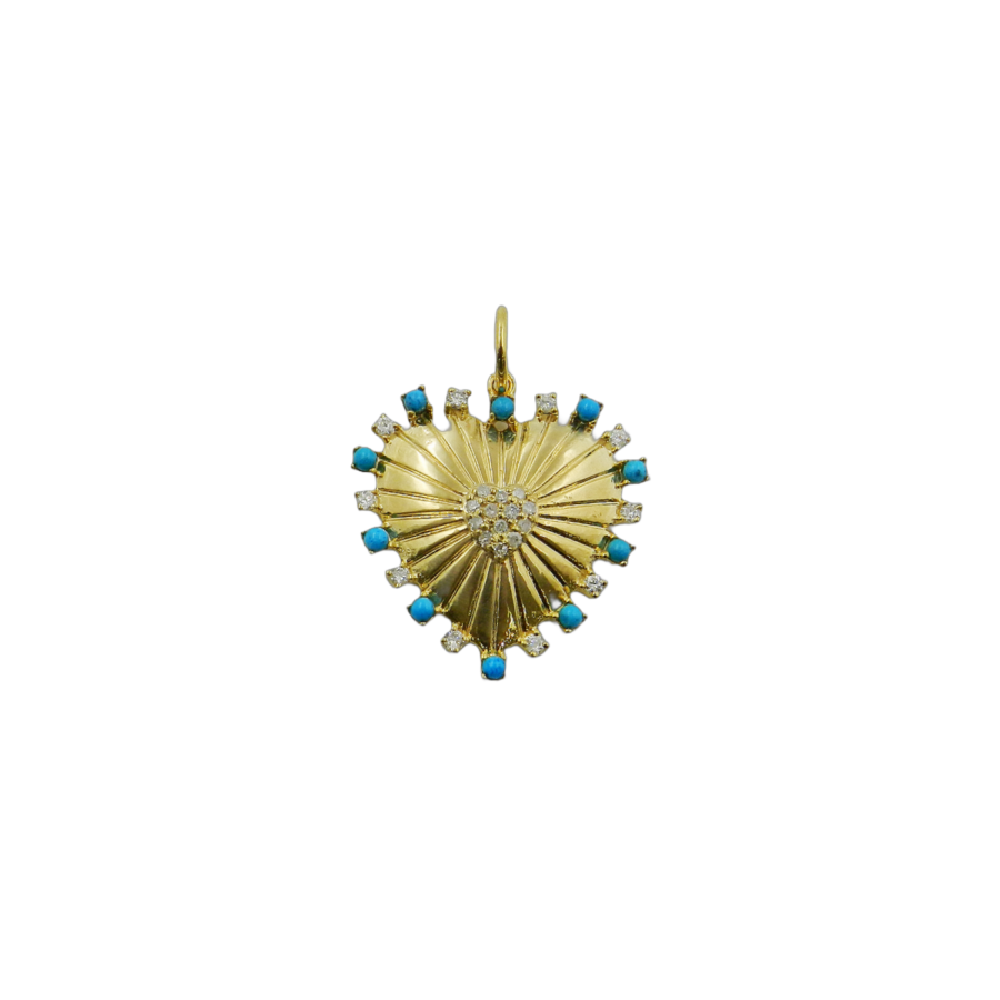 14K Gold Turquoise & Diamond Rim Heart Charm