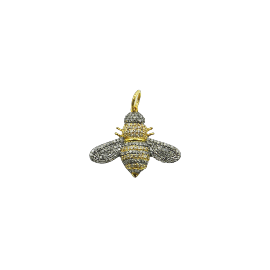 14K Gold & Silver Diamond Bee Charm