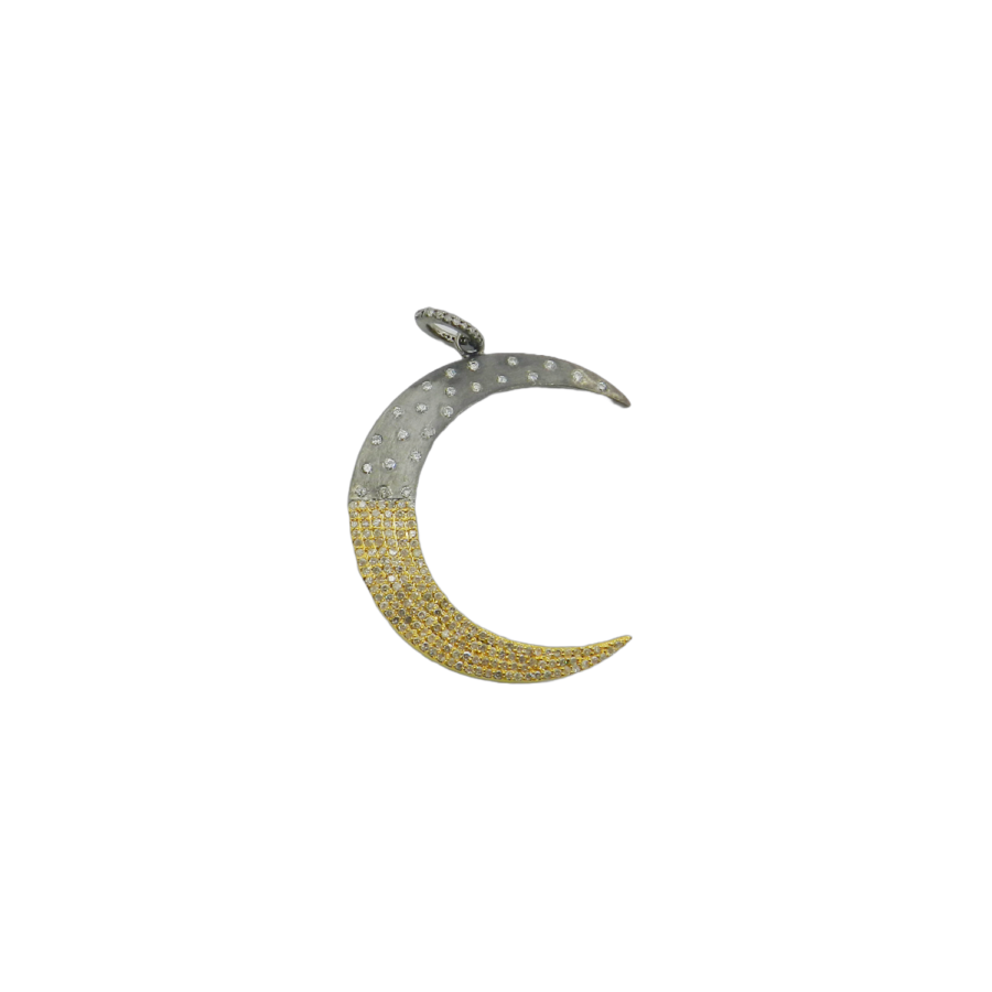 14K Gold & Silver Diamond Moon Charm