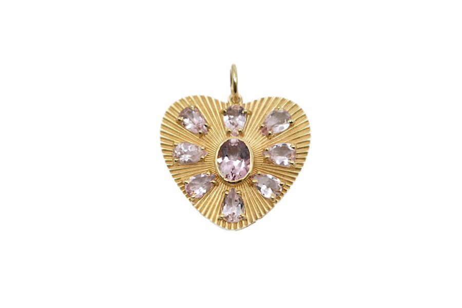 14K Gold Pink Tourmaline Heart Charm