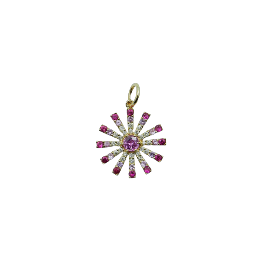 14K Gold Pink Tourmaline & Pink Sapphire Burst Charm
