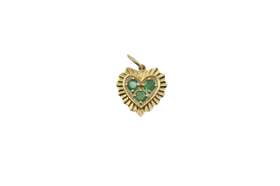 14K Three-Emerald Mini Fluted Heart Charm