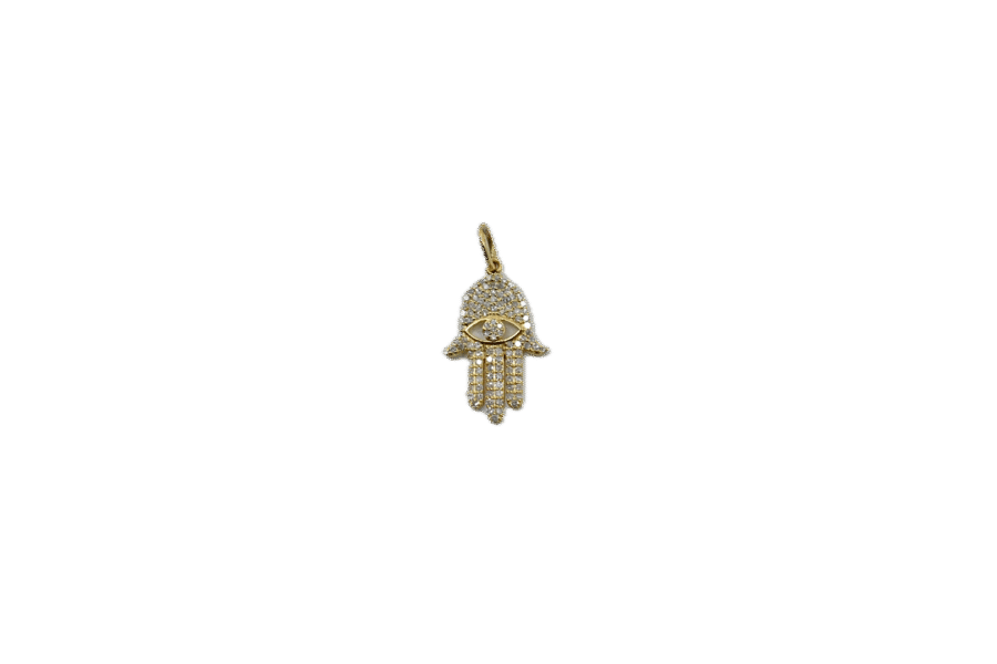 14K Gold Diamond Evil Eye Hamsa Charm